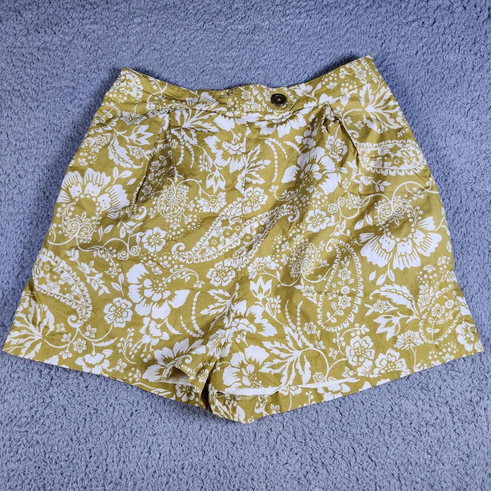 Maeve Anthropologie Womens Pleated Poplin Shorts Size 4 Chartreuse Floral